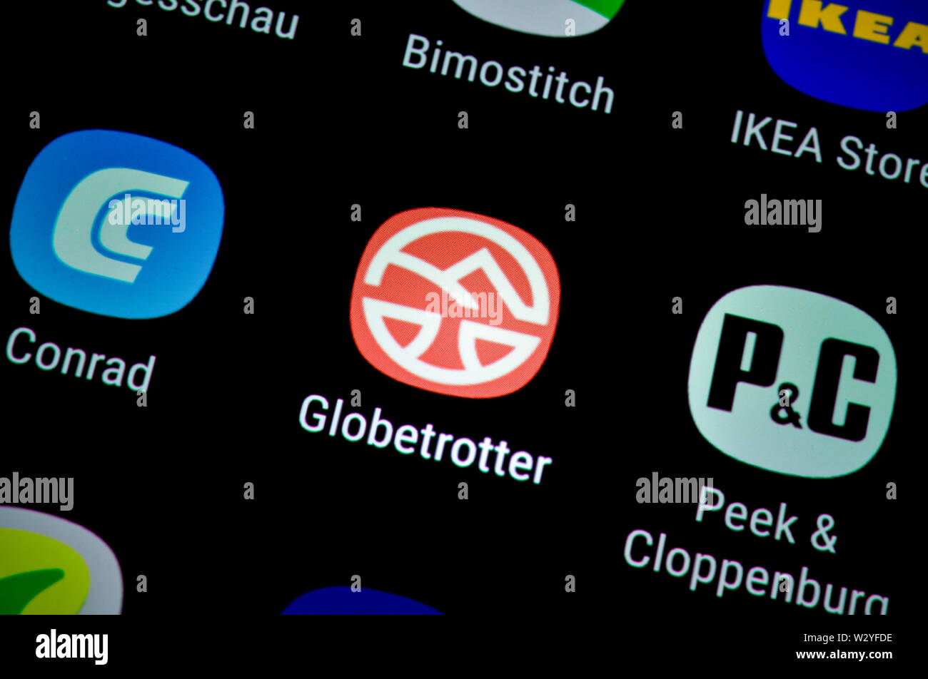 Smartphone, Display, App, Globetrotter Stock Photo