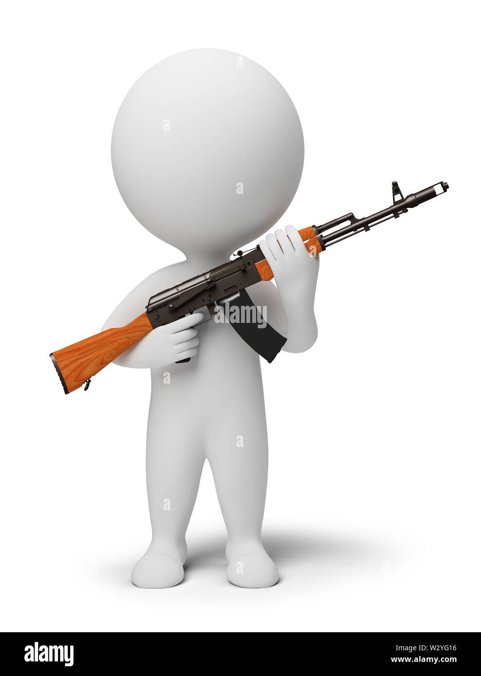 3d small people - soldier with the weapon. 3d image. Isolated white background. Stock Photo