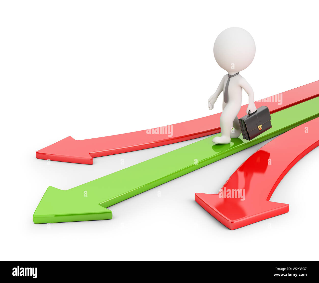 3d small businessman walking on a green arrow. 3d image. White ...