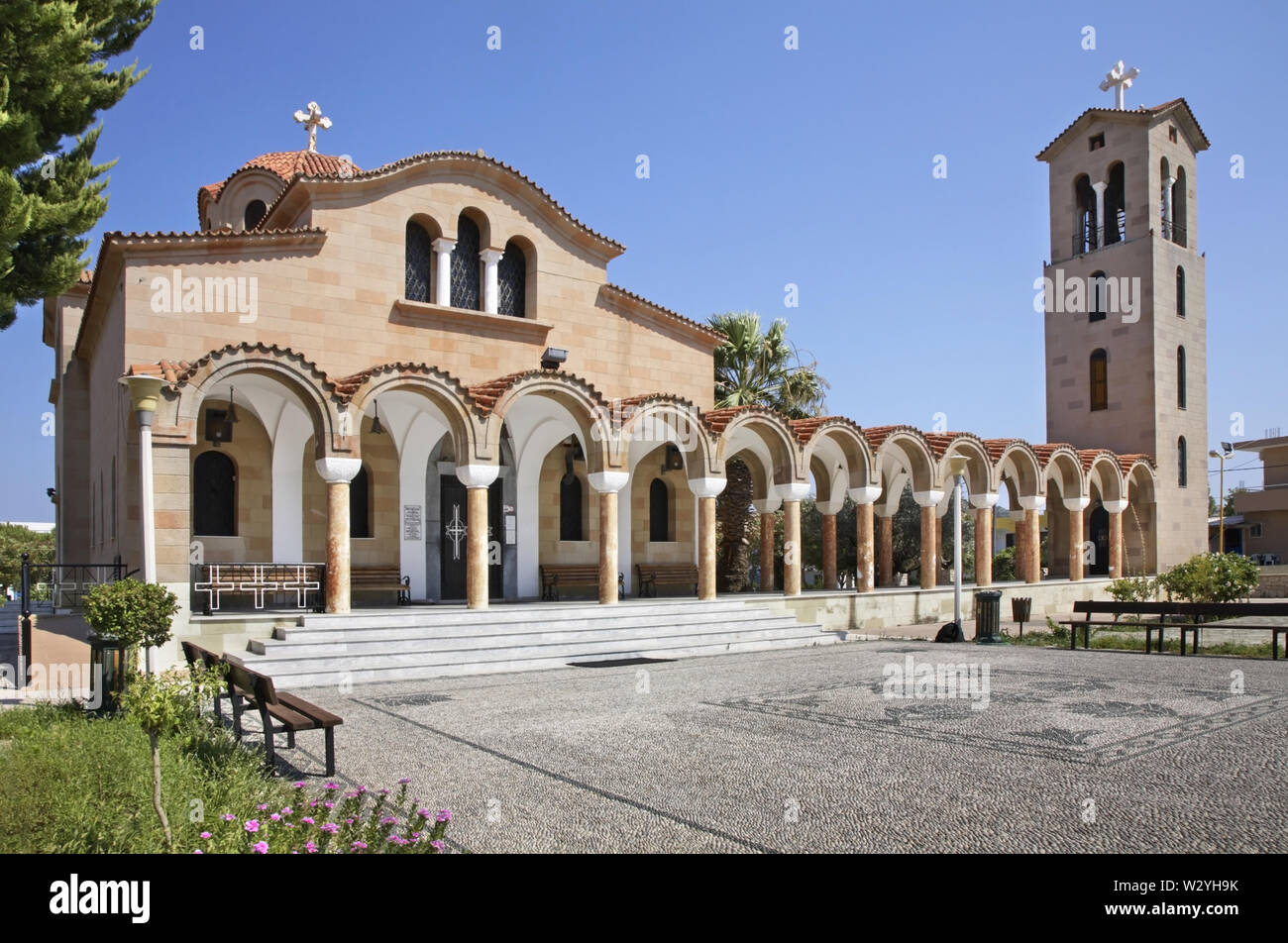 Church of St. Nektarios in Faliraki. Rhodes island. Greece Stock Photo
