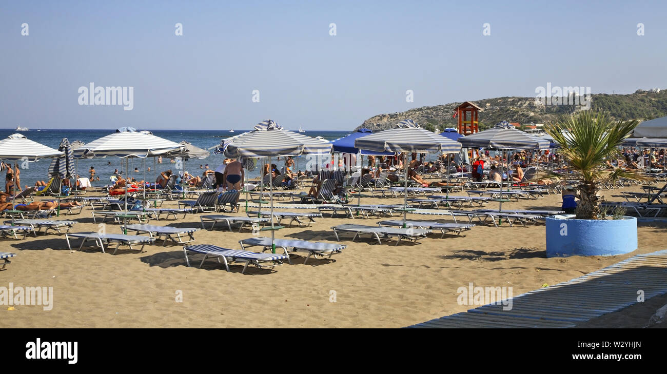 Beach in Faliraki. Rhodes island. Greece Stock Photo
