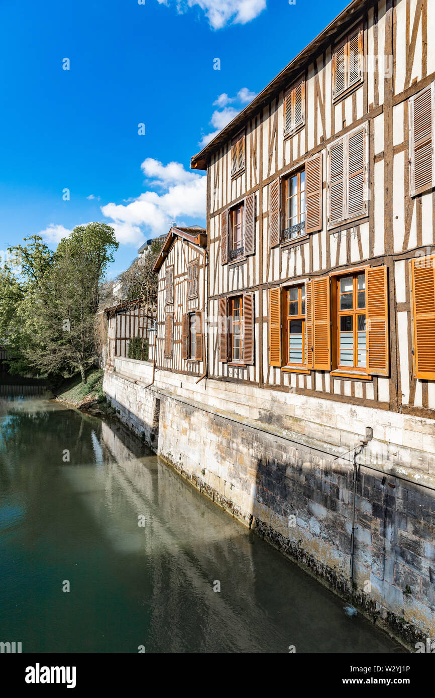 Chalons en Champagne, France, halftimbered house and canal Stock Photo