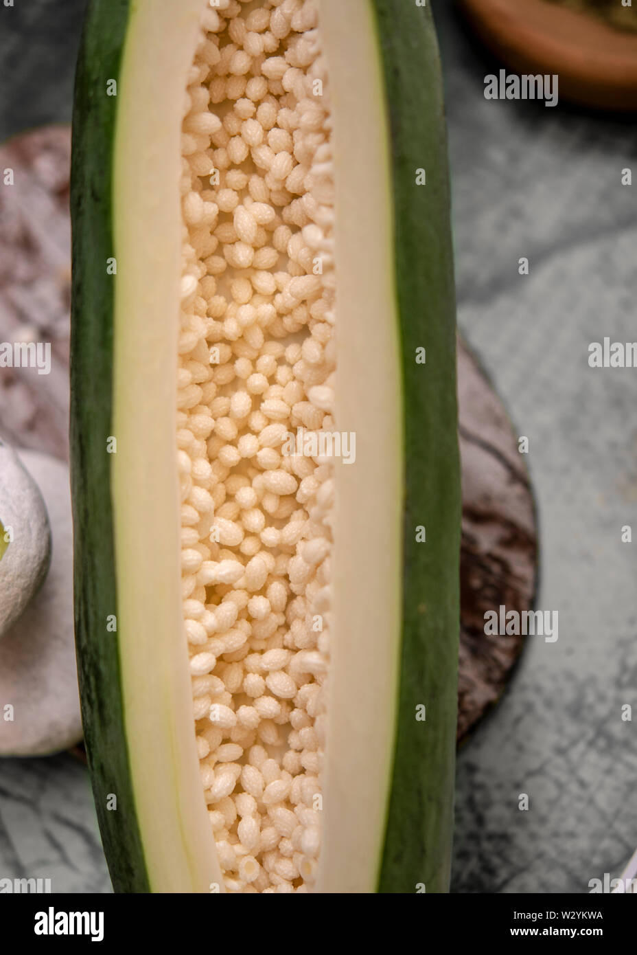 green papaya from thailand with white papaya seeds Stock Photo Alamy