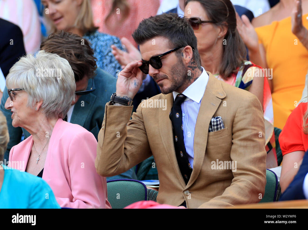David Beckham In The Royal Box On Day Ten Of The Wimbledon Championships At The All England Lawn Tennis And Croquet Club Wimbledon Stock Photo Alamy