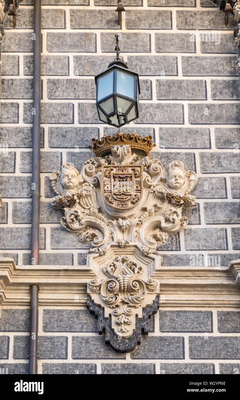 Baroque carvings at Palacio de la Madraza, at Cathedral Quarter in Granada, Andalusia, Spain Stock Photo
