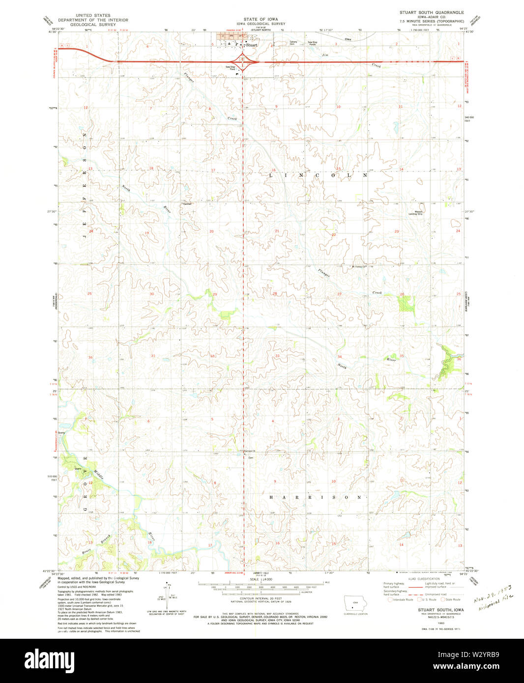 USGS TOPO Maps Iowa IA Stuart South 175598 1983 24000 Restoration Stock ...