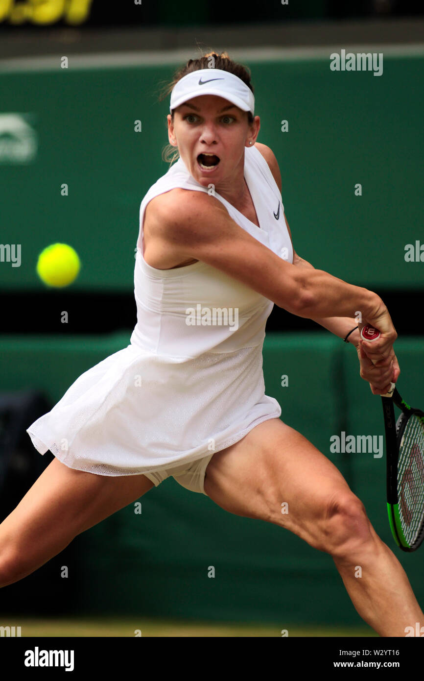 Wimbledon, UK. 11th July, 2019. Simona Halep during her victory over Elina  Svitolina in the women's semifinals at Wimbledon today. Credit: Adam  Stoltman/Alamy Live News Stock Photo - Alamy