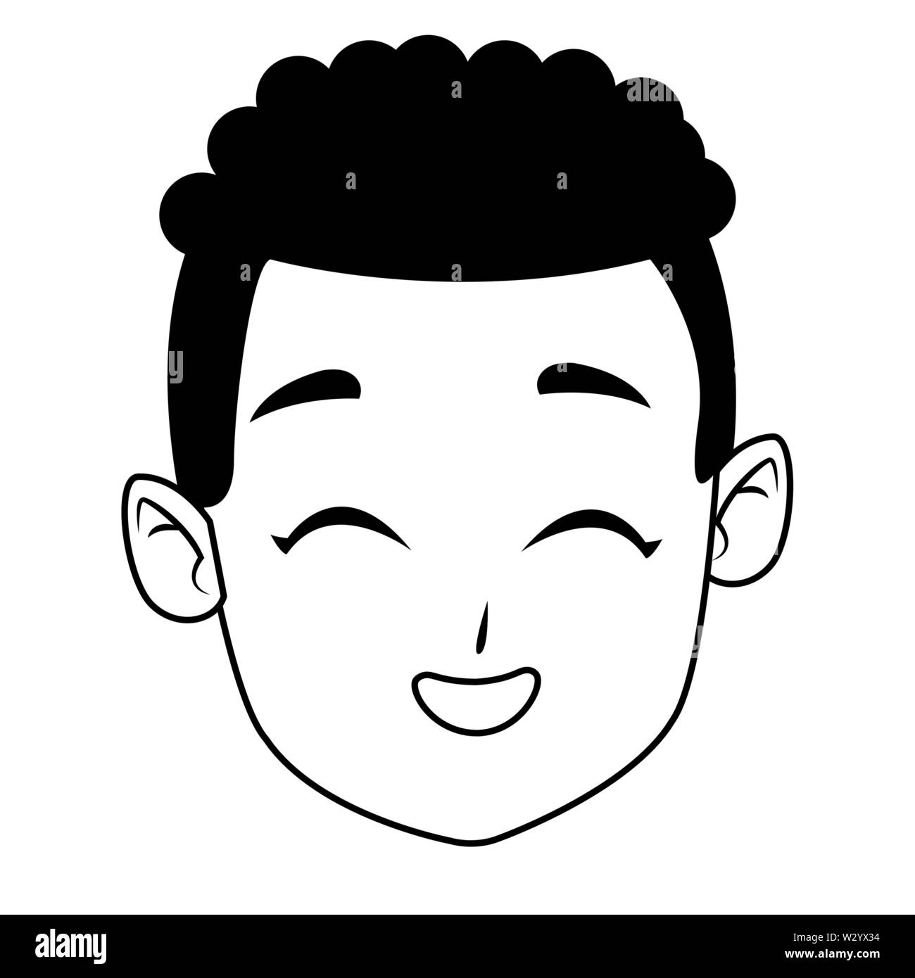 Kid afro boy face smiling cartoon in black and white Stock Vector Image ...