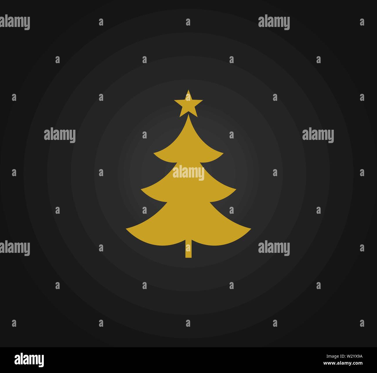 Gold Christmas tree with star on black gradient background. Vector ...