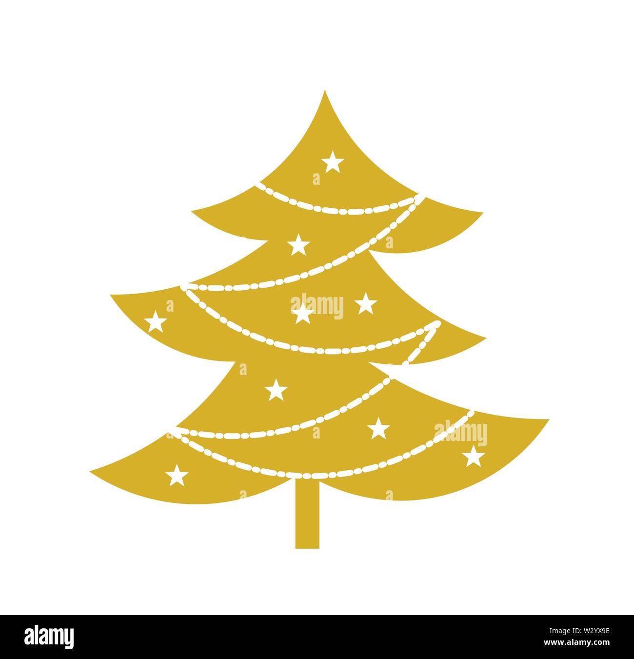 Gold Christmas tree isolated on white background. Vector illustration ...