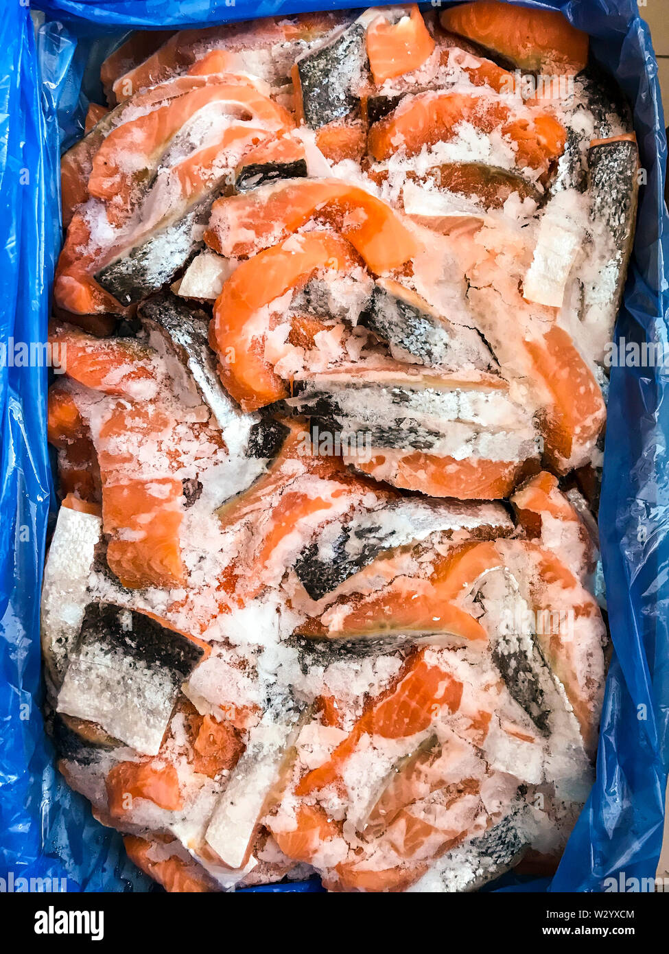 Frozen salmon in ice Stock Photo Alamy