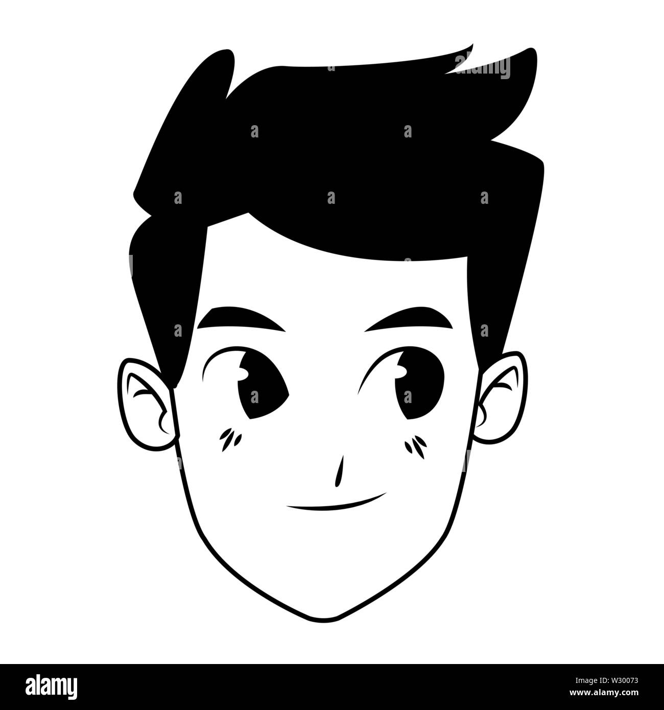 Young man face smiling cartoon in black and white Stock Vector Image ...