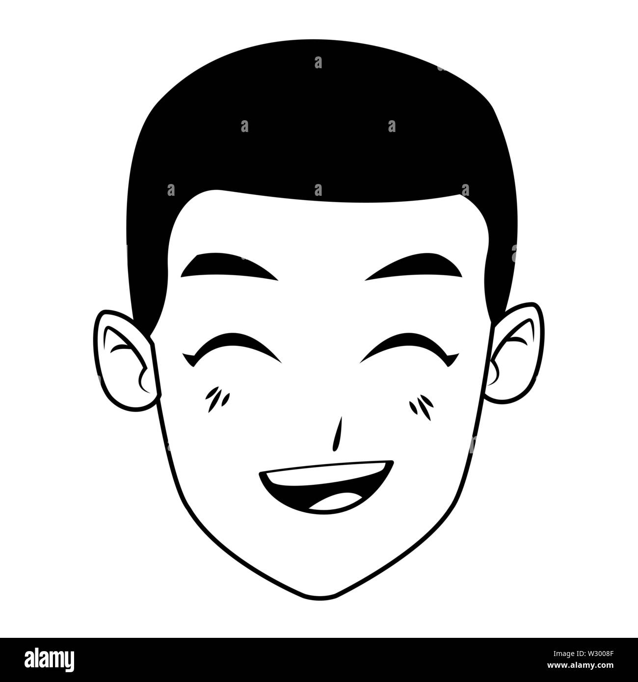 Young man face smiling cartoon in black and white Stock Vector Image ...