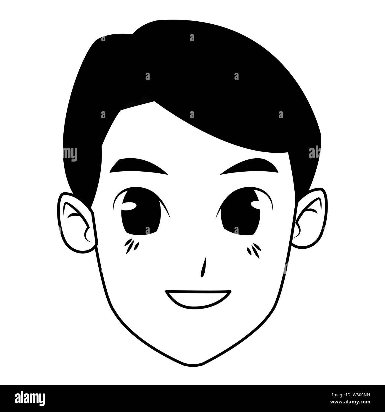 Young man face smiling cartoon in black and white Stock Vector Image ...
