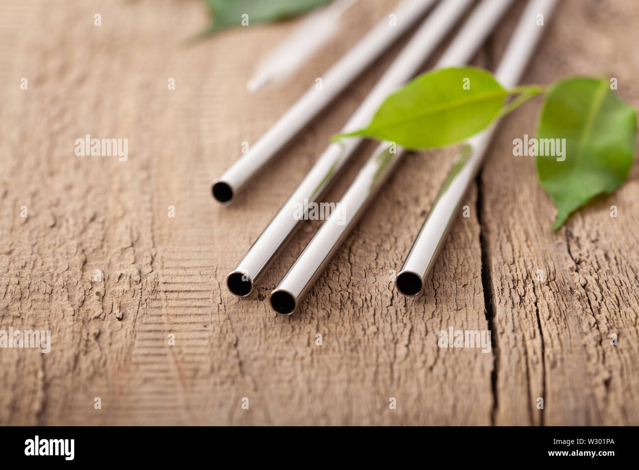 eco-friendly reusable metal drinking straw. zero waste concept Stock Photo