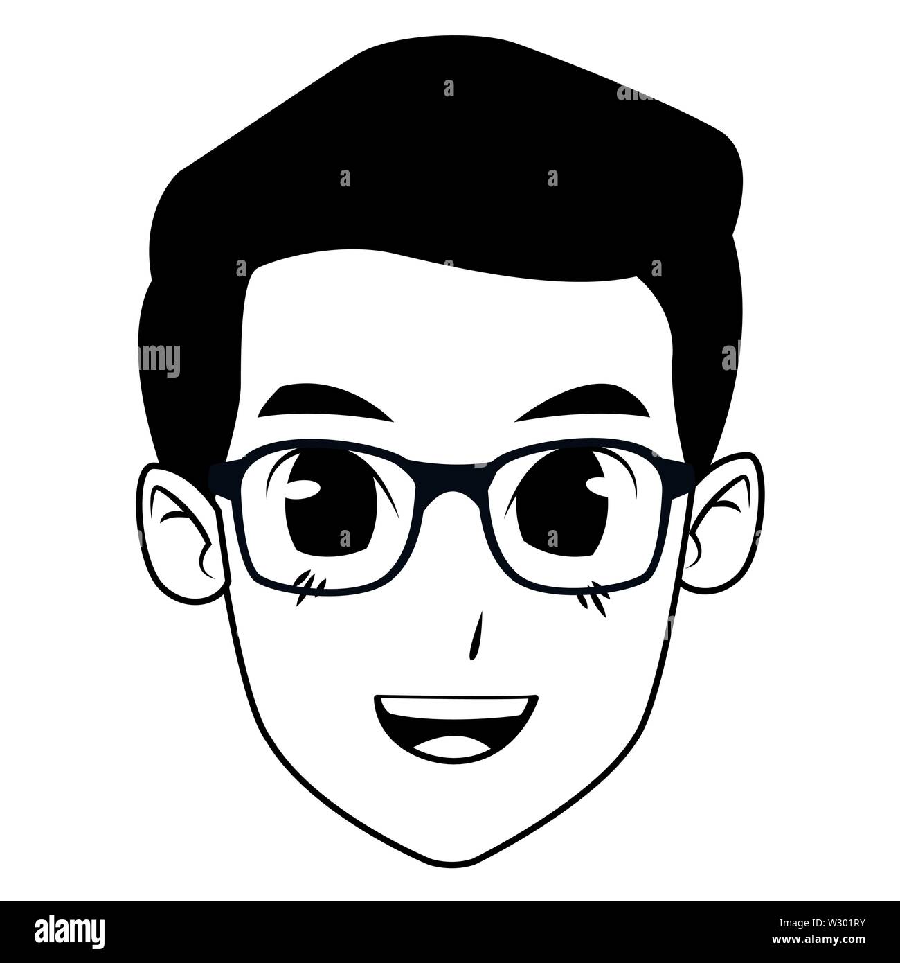 Young man face smiling cartoon in black and white Stock Vector Image ...