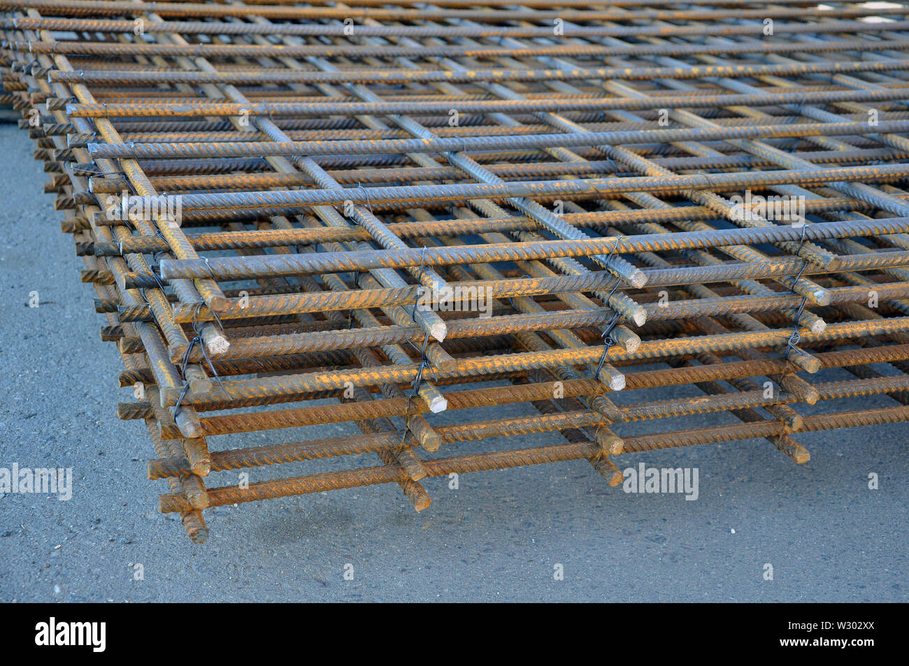The stock of products from reinforcement during construction. Monolithic construction Stock Photo