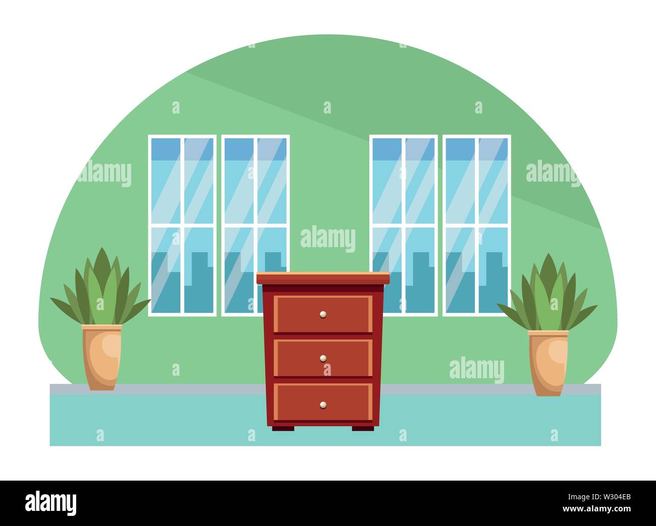 House wooden drawer furniture cartoon Stock Vector