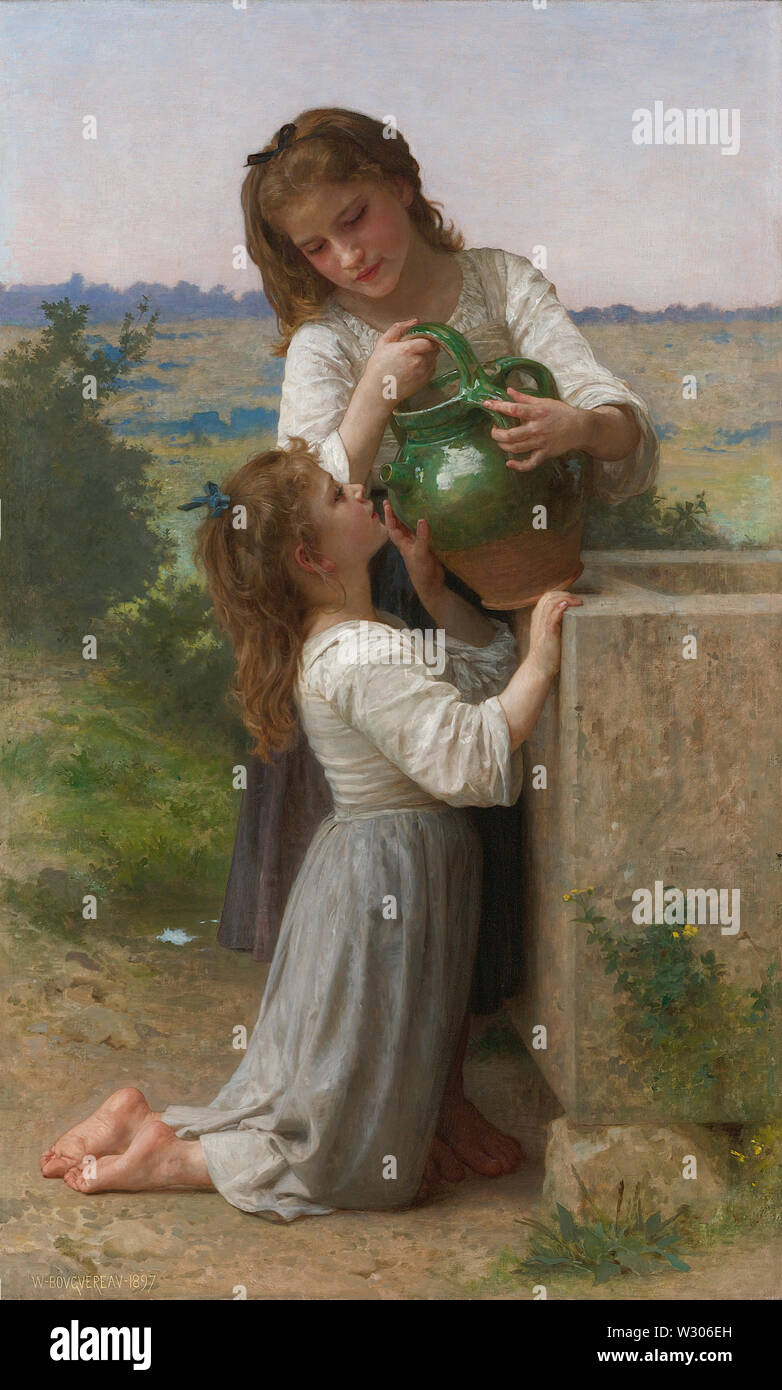 At The Fountain (1897) French Academic painting by William-Adolphe Bouguereau - Very high resolution and quality image Stock Photo