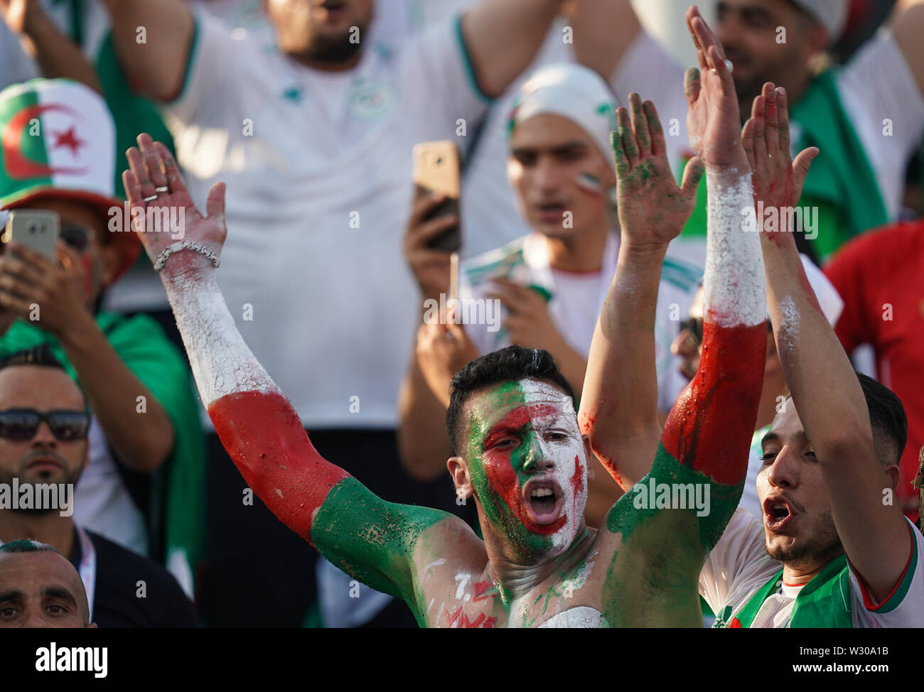 Suez, Egypt. 11th July, 2019. Ivory coast, Egypt - FRANCE OUT July 11, 2019: Algerian fan before the 2019 African Cup of Nations match between Ivory coast and Algeria at the Suez Stadium in Suez, Egypt. Ulrik Pedersen/CSM/Alamy Live News Stock Photo