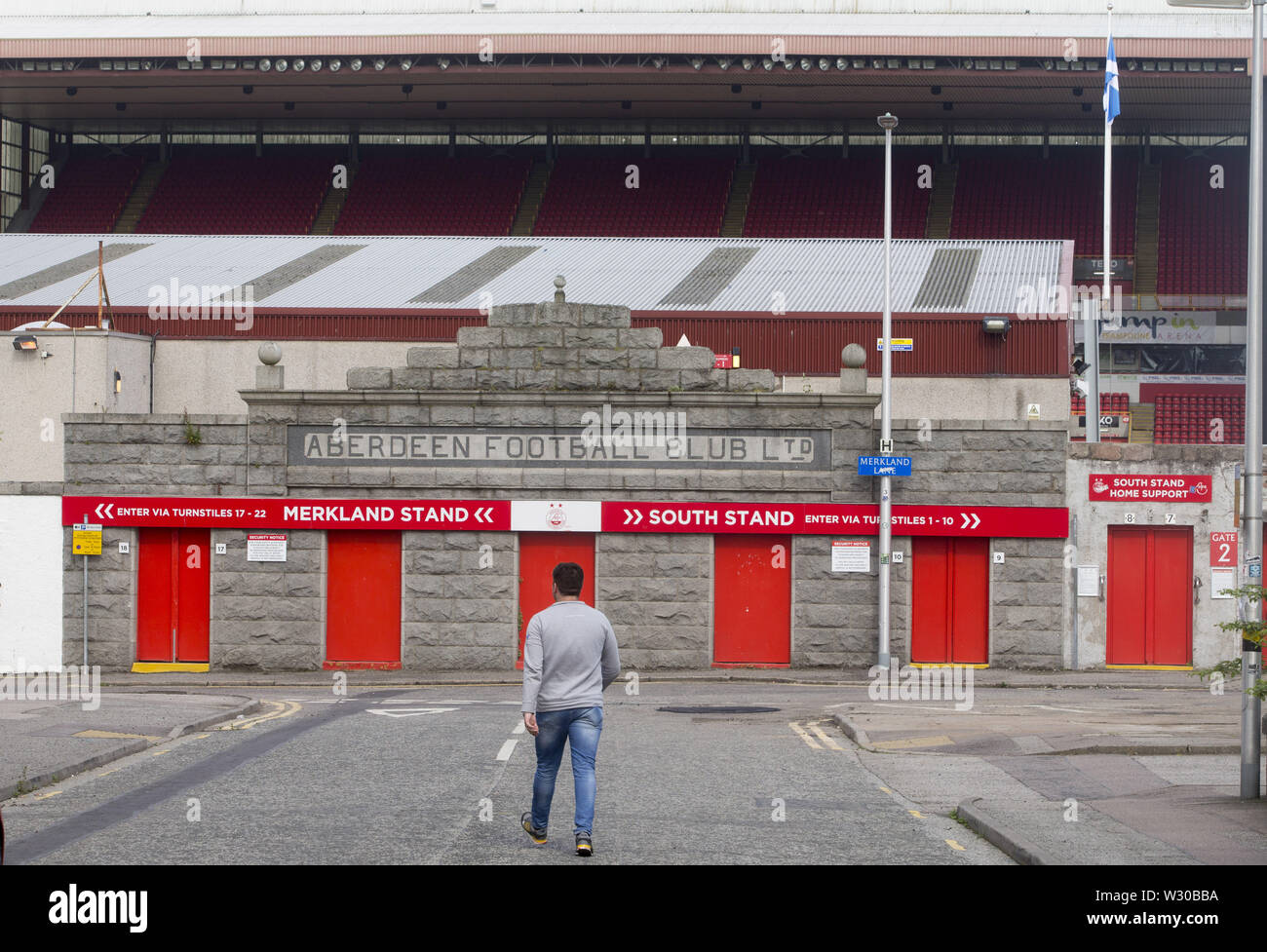 A general view of the Pittodrie Stadium in Aberdeen ahead of the Europa League, Qualifying First Round match between Aberdeen and RoPS Rovaniemi. Stock Photo
