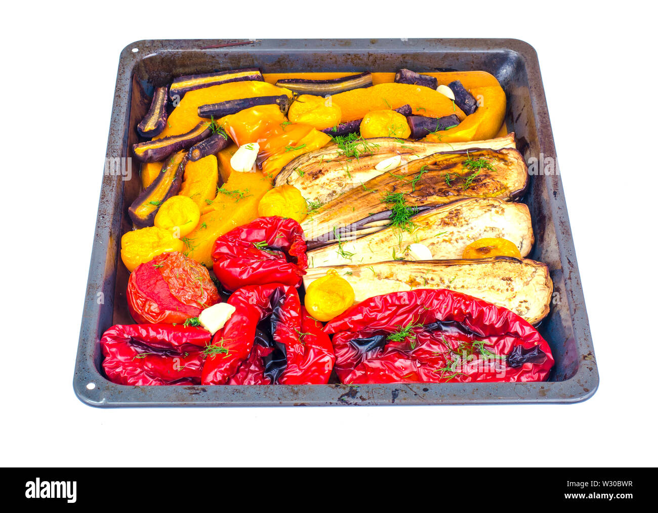 Seasonal vegetables baked on baking sheet Stock Photo Alamy