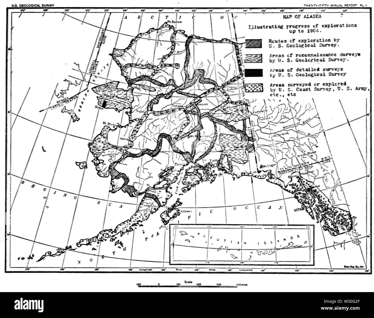 PSM V68 D055 Map of alaska showing unexplored areas in 1895 Stock Photo