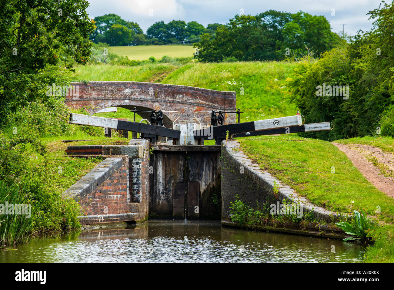 A view of lock 49 by the Tardebigge Resevoir, Worcester and Birmingham Canal, Worcestershire Stock Photo