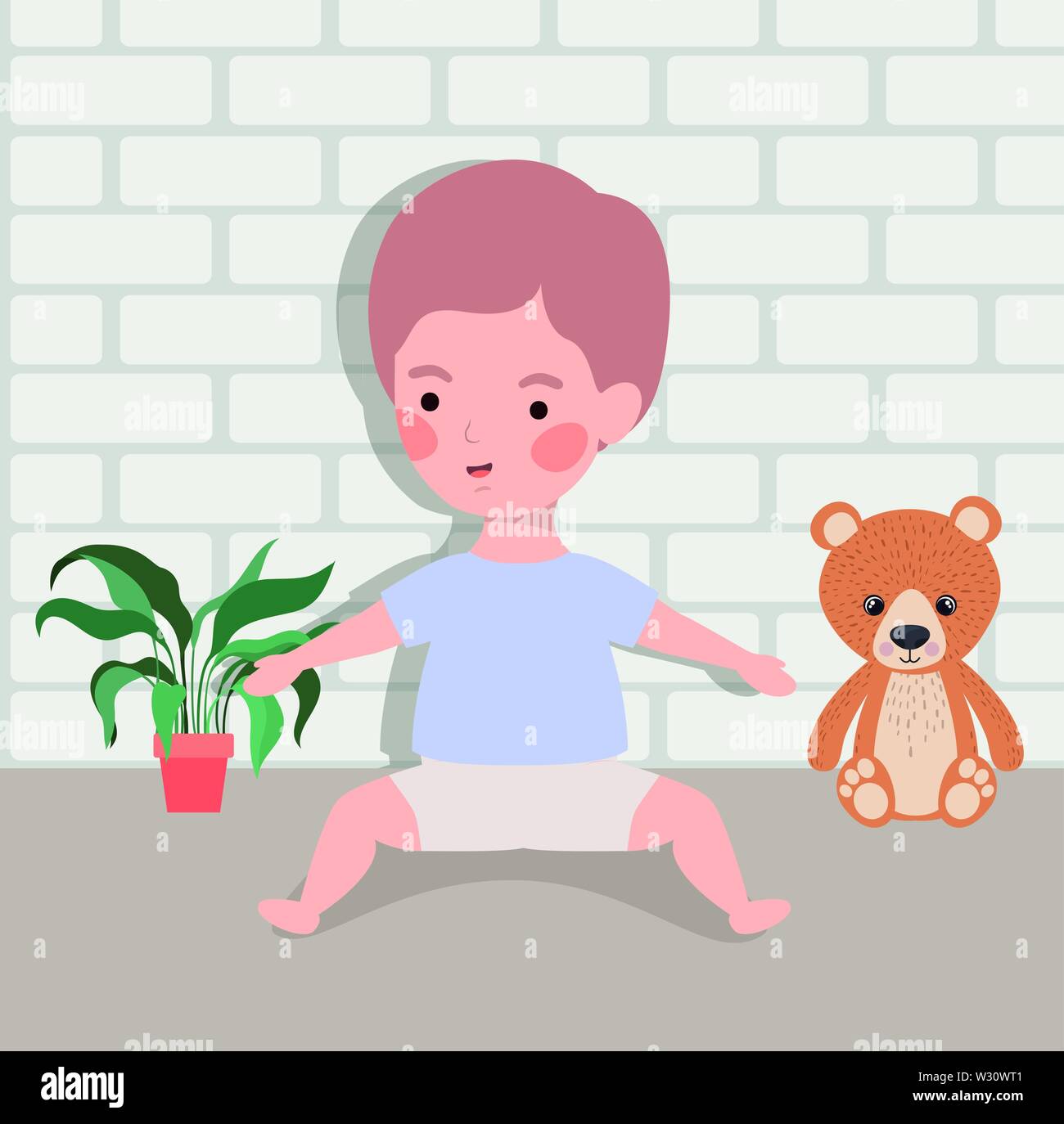 little baby boy with bear teddy Stock Vector Image & Art - Alamy