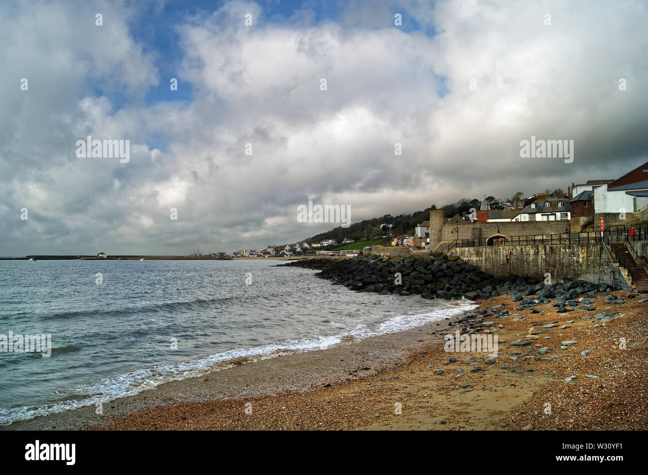 UK,Dorset,Lyme Regis,Church Beach and Gun Cliff Walk with Harbour and