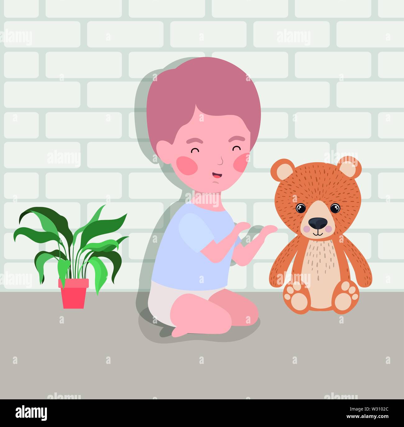 little baby boy with bear teddy Stock Vector Image & Art - Alamy