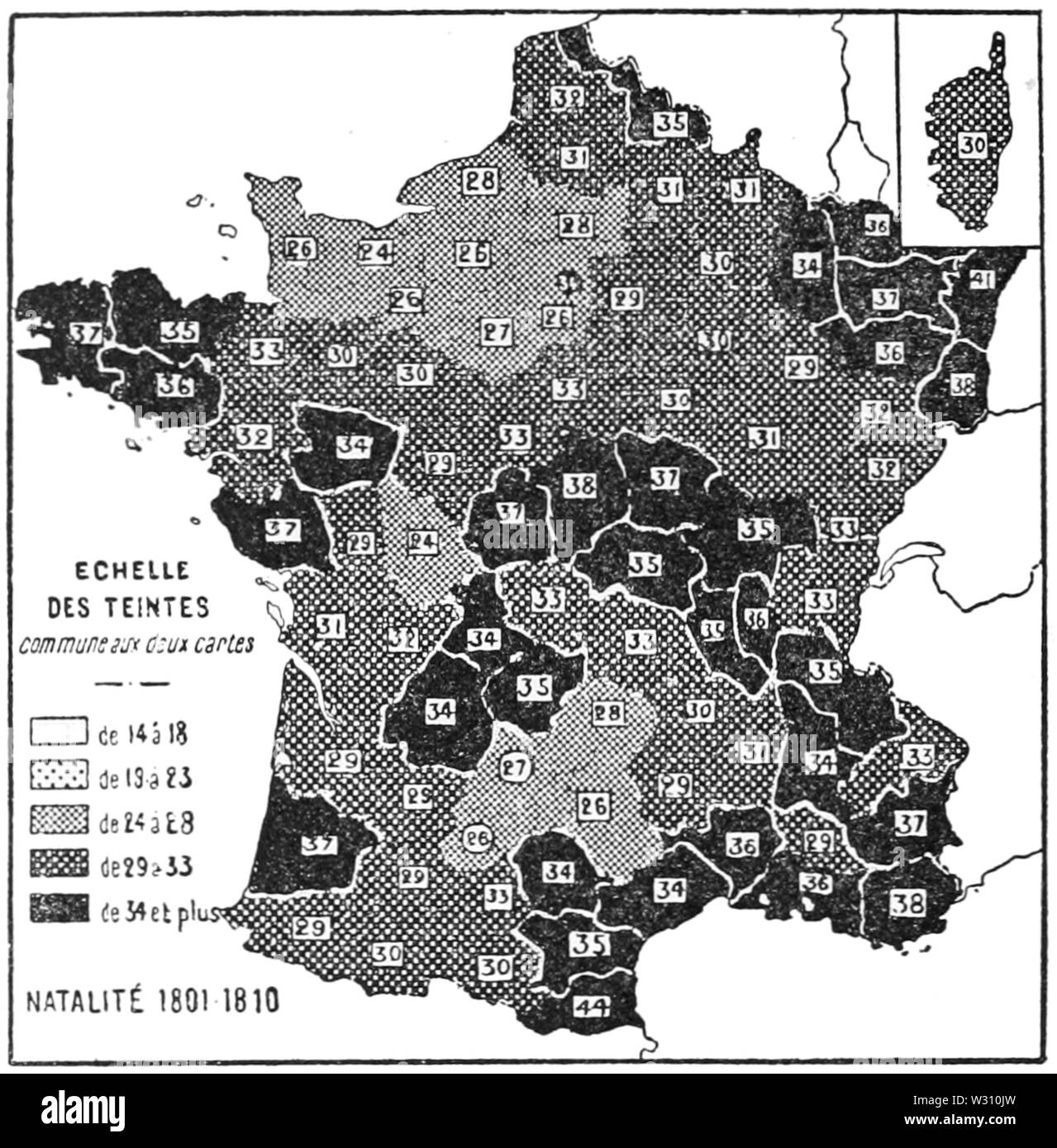 PSM V79 D620 Birth And Death Rates By Department In France Stock Photo