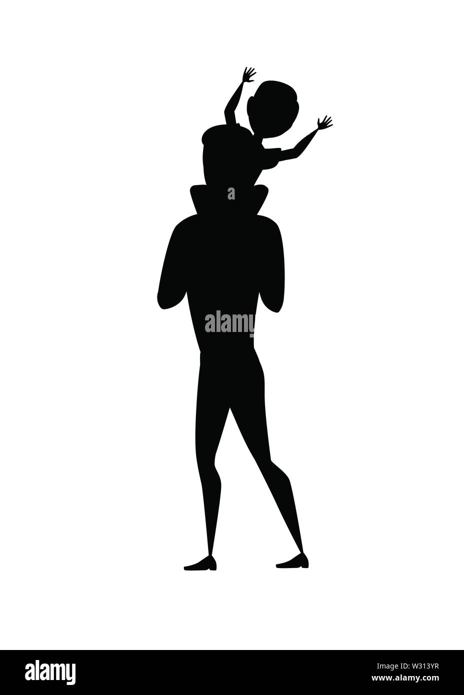 Black silhouette cheerful smiling father and son cartoon character design flat vector illustration isolated on white background. Stock Vector