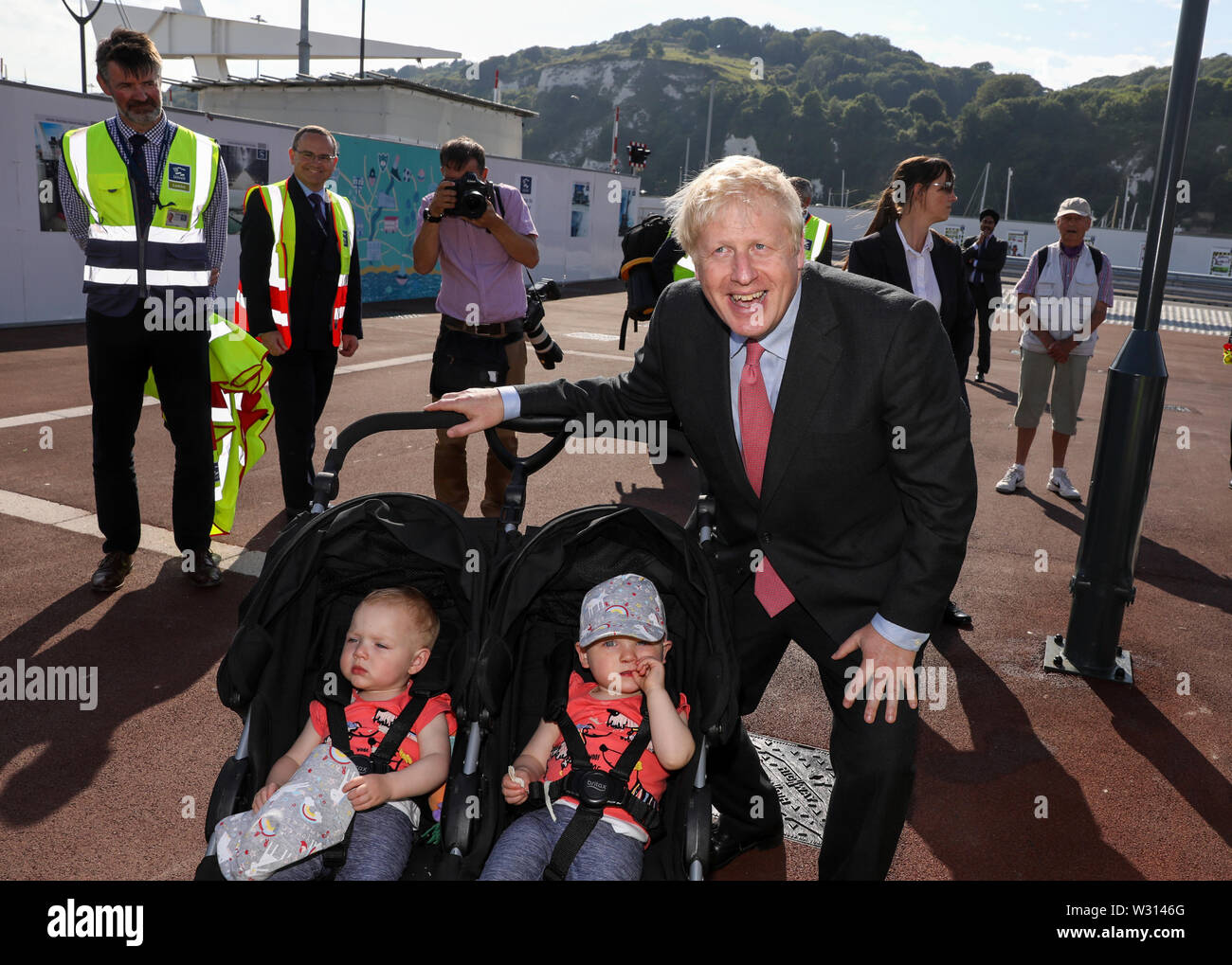 Conservative Party Leadership Candidate Boris Johnson Meets Children During A Visit To Port Of Dover Ltd Kent While On The Campaign Trail Stock Photo Alamy