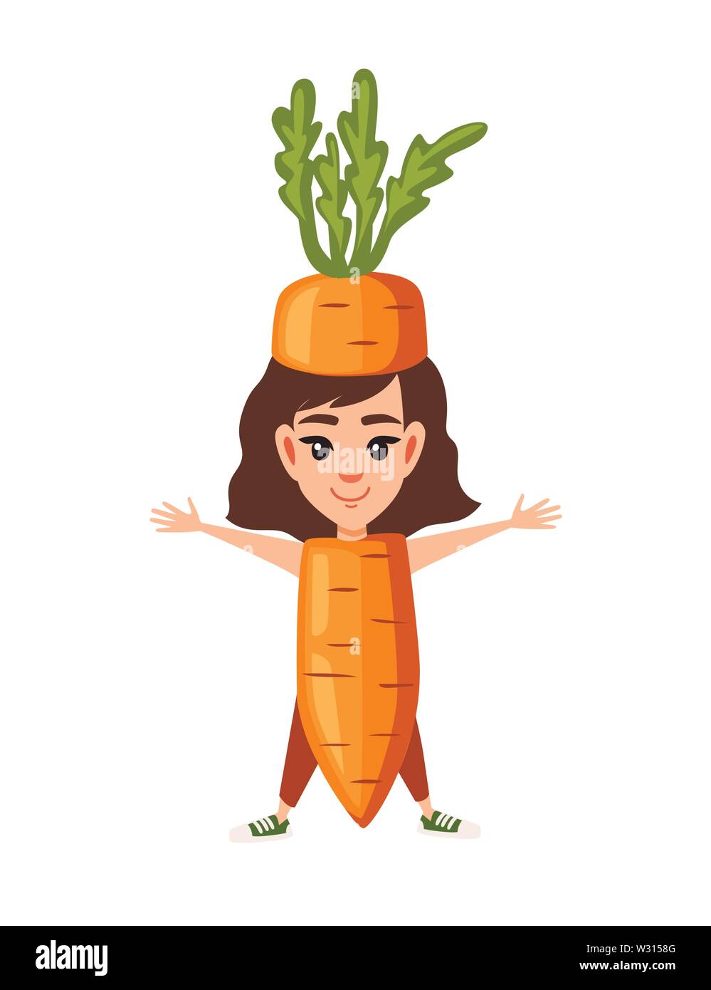 Girl kid wearing carrot costume cartoon character design flat vector