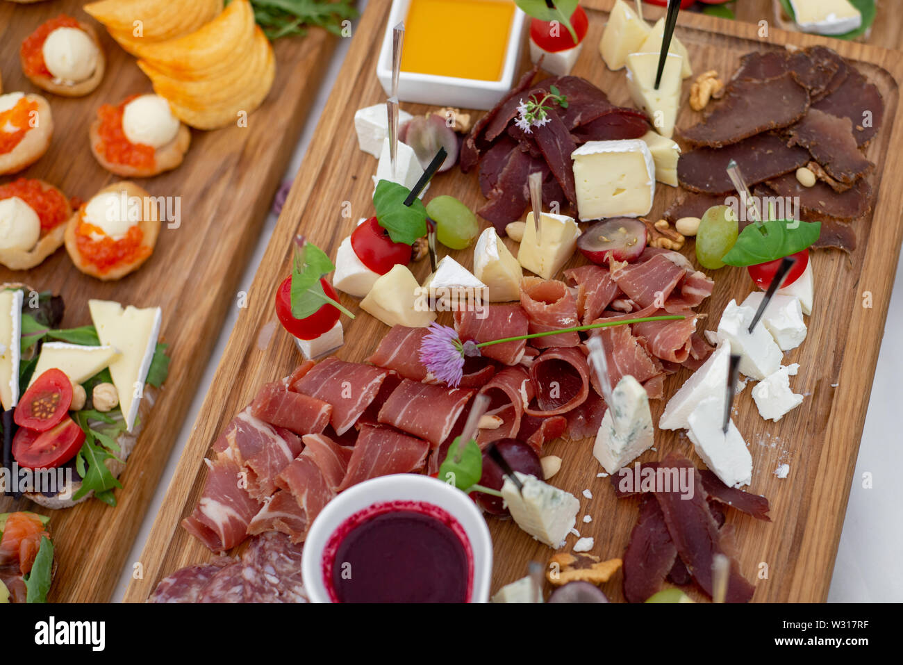 Large Selection Of Food With Cold Snacks Salads Cold Meats