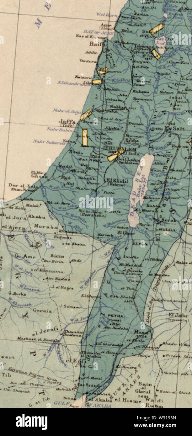 Palestine in Maunsell's map, Pre-World War I British Ethnographical Map of eastern Turkey in Asia, Syria and western Persia 06 Stock Photo