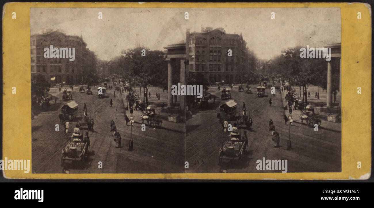 Park Row from Tryon Row, the City Hall Park on the right, showing the ...