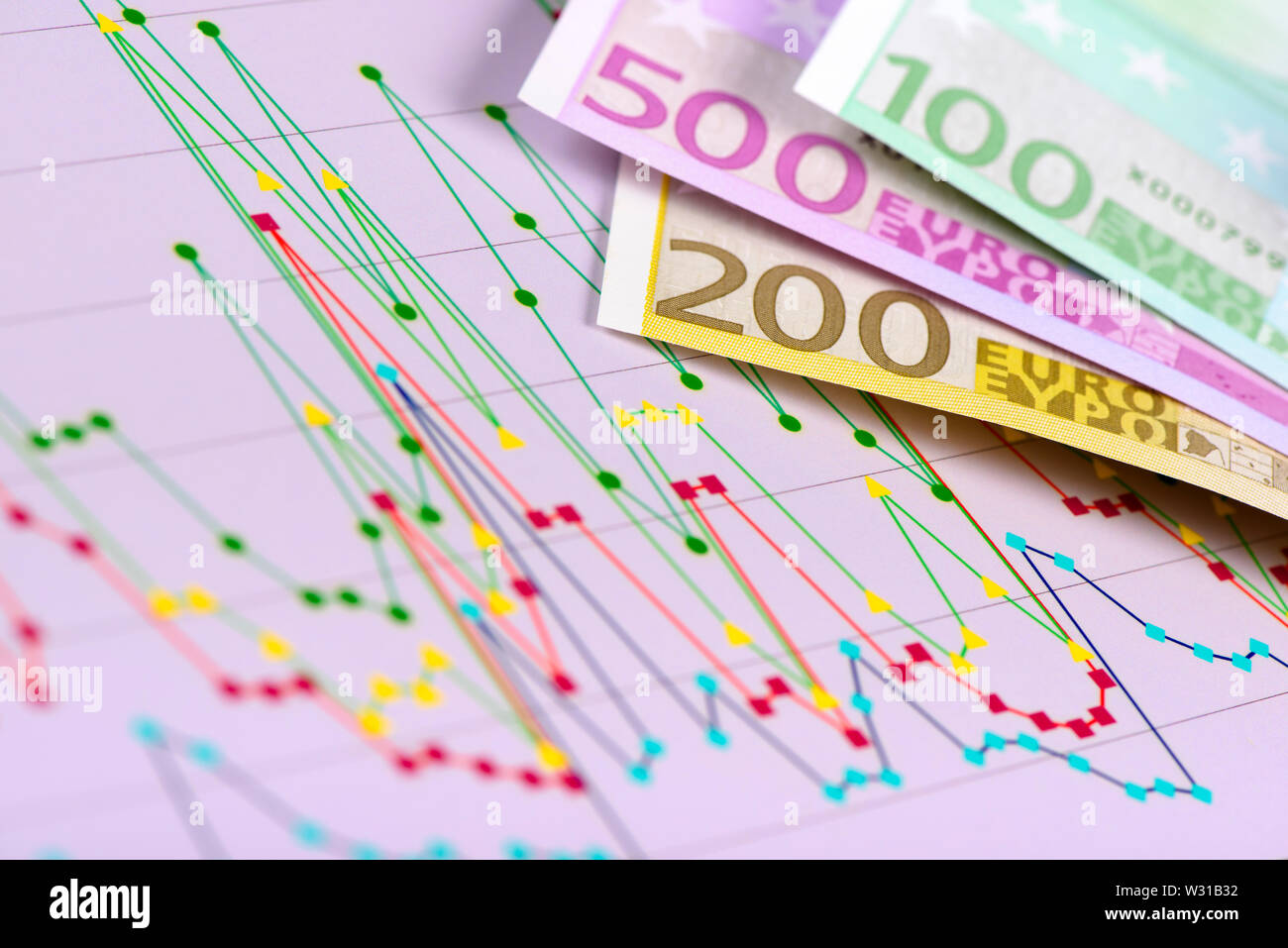 financial calculation with chart of stock market Stock Photo