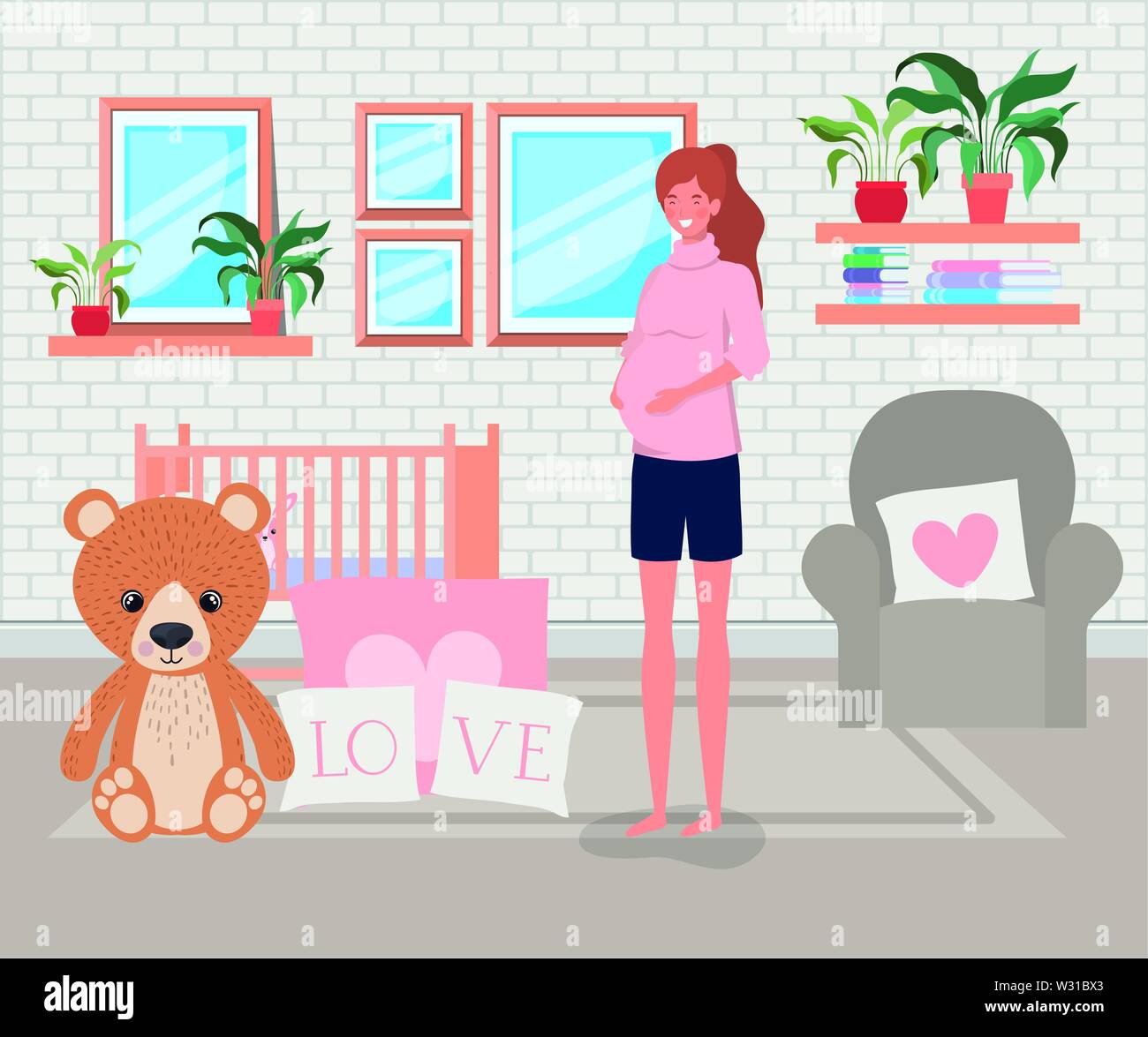 beautiful woman pregnancy in baby bedroom scene Stock Vector Image ...