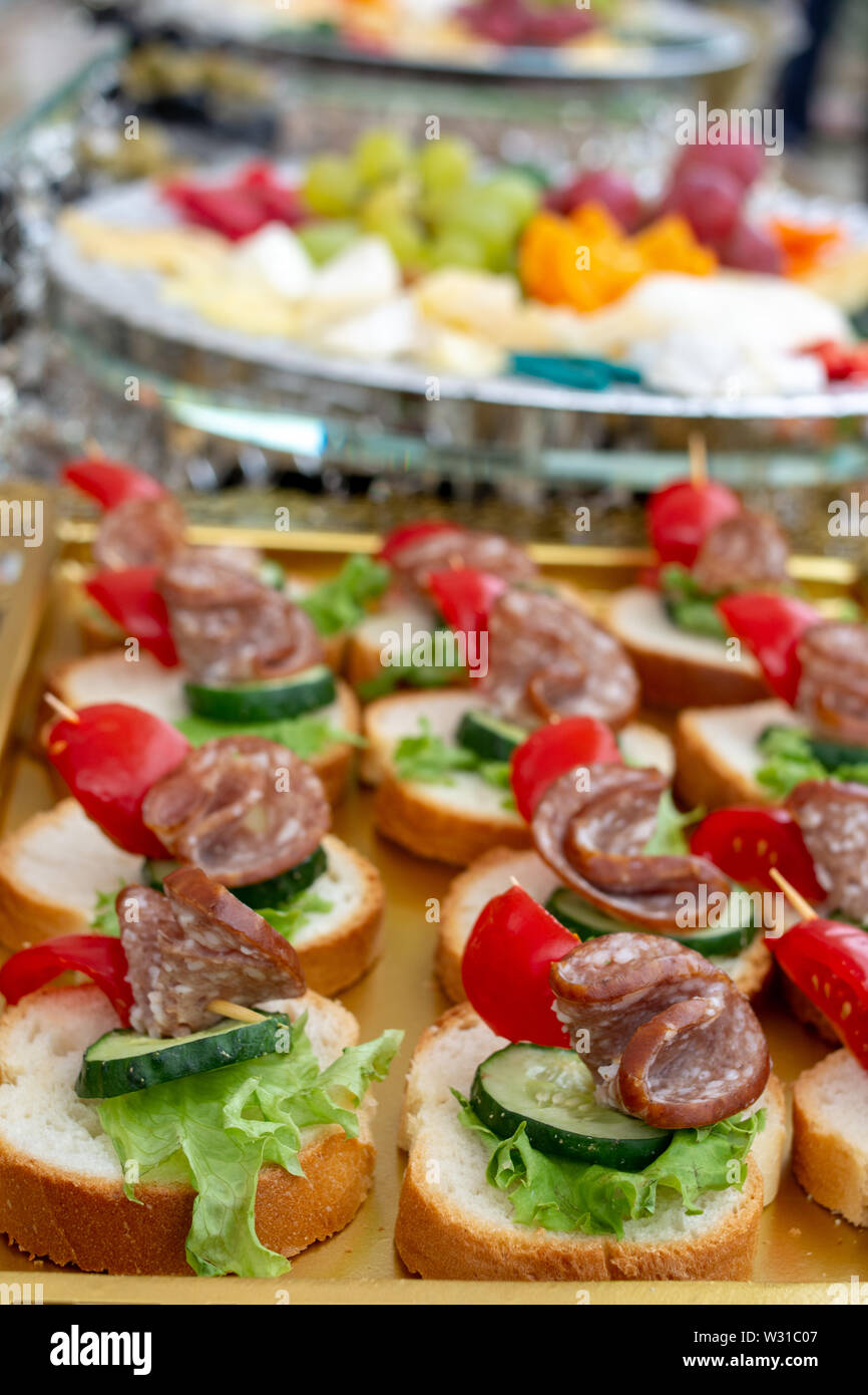 Large Selection Of Food With Cold Snacks Salads Cold Meats