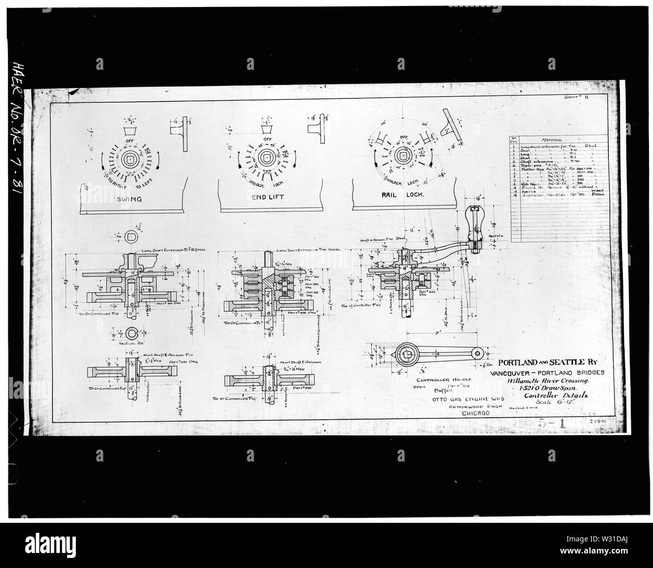 Photocopy of drawing (from print, Burlington Northern Engineering Office) CONTROLLER DETAILS - Burlington Northern Railroad Bridge, Spanning Willamette River at River Mile 6.9, Portland, Multnomah County, OR Stock Photo