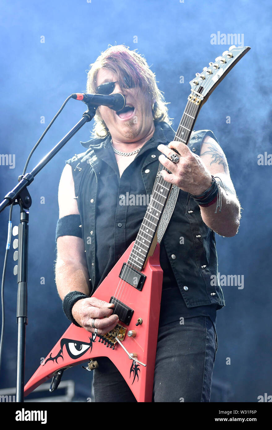 Vizovice, Czech Republic. 11th July, 2019. Musician Kai Hansen of Gamma Ray  performs during the international open-air festival Masters of Rock, in  Vizovice, Czech Republic, July 11, 2019. Festival Masters of Rock
