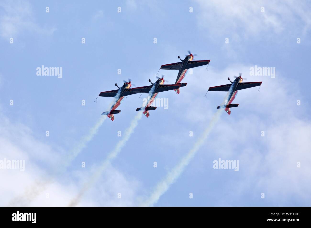 Royal Jordanian Falcons on their European Tour performing in the U.K. at Shuttleworth Military Airshow on the 7th July 2019 Stock Photo