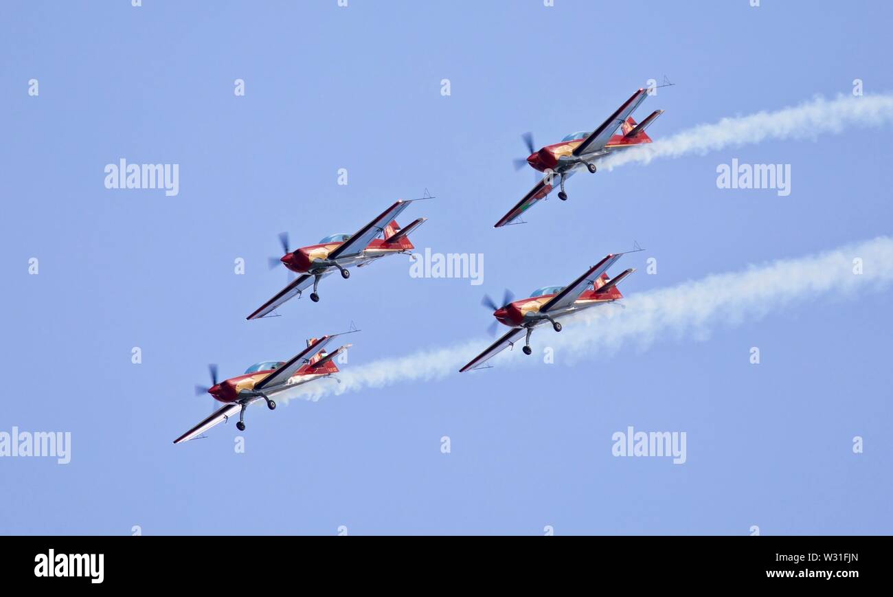 Royal Jordanian Falcons on their European Tour performing in the U.K. at Shuttleworth Military Airshow on the 7th July 2019 Stock Photo