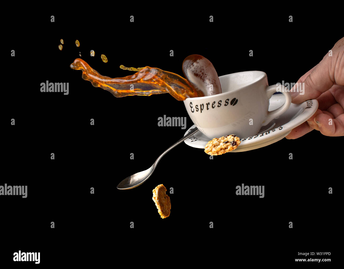 coffee splashing and crashing into each other as food art style
