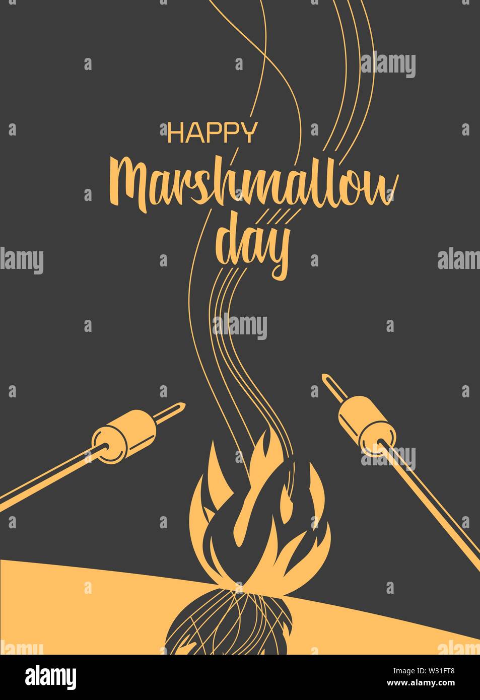 Marshmallow roasting hand drawn flat color vector Stock Vector