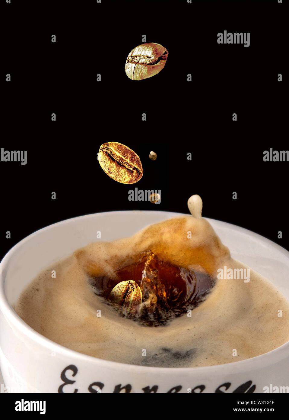 coffee splashing and crashing into each other as food art style