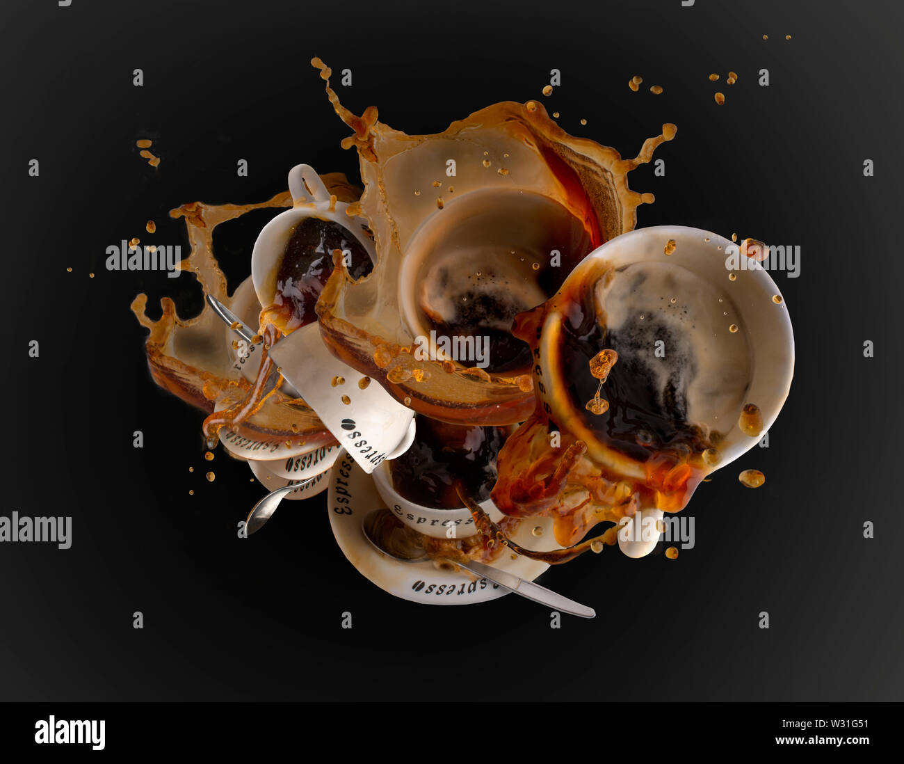 coffee splashing and crashing into each other as food art style