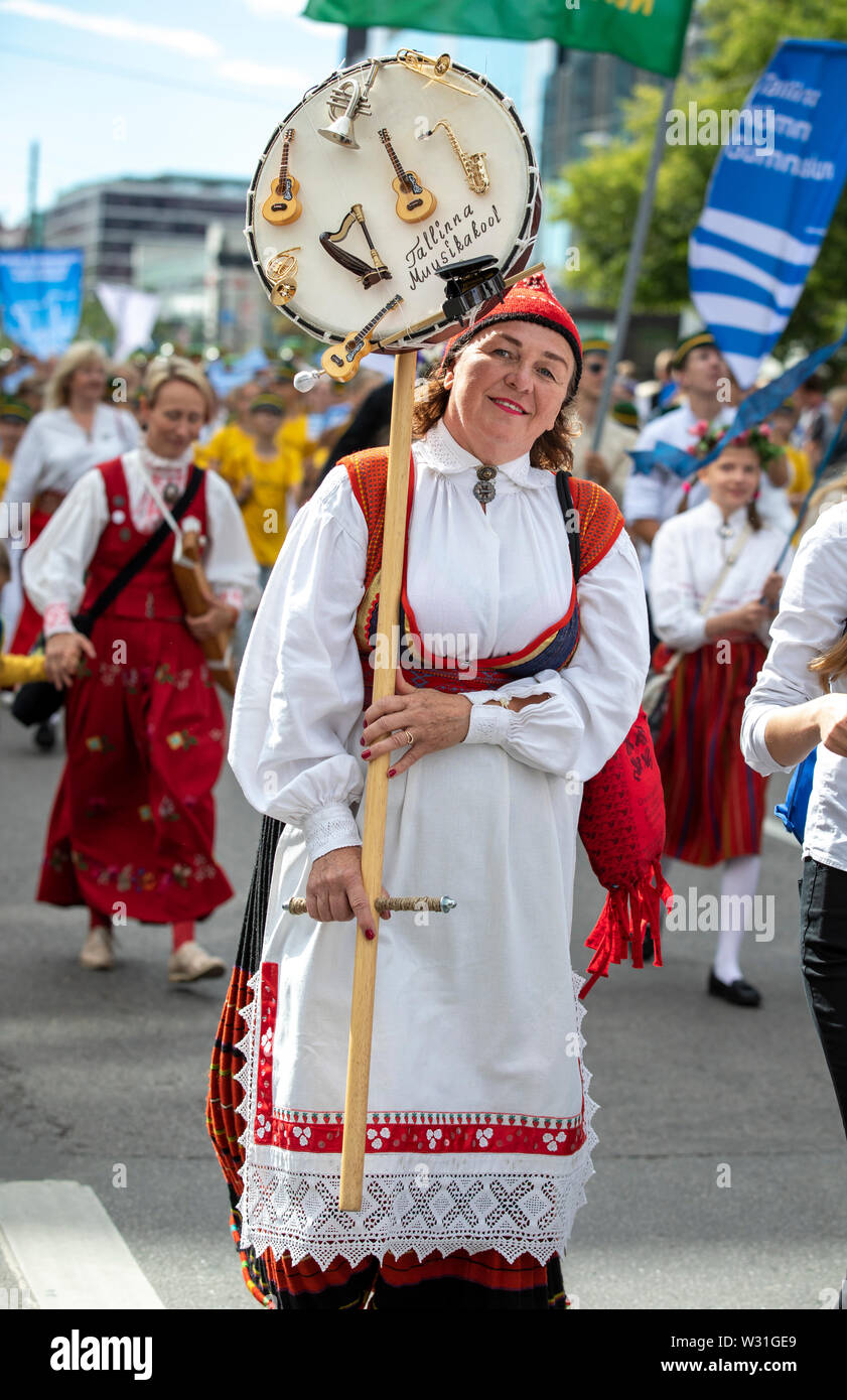 Tallinn, Estonia, 6th July, 2019: people in traditional clothing in